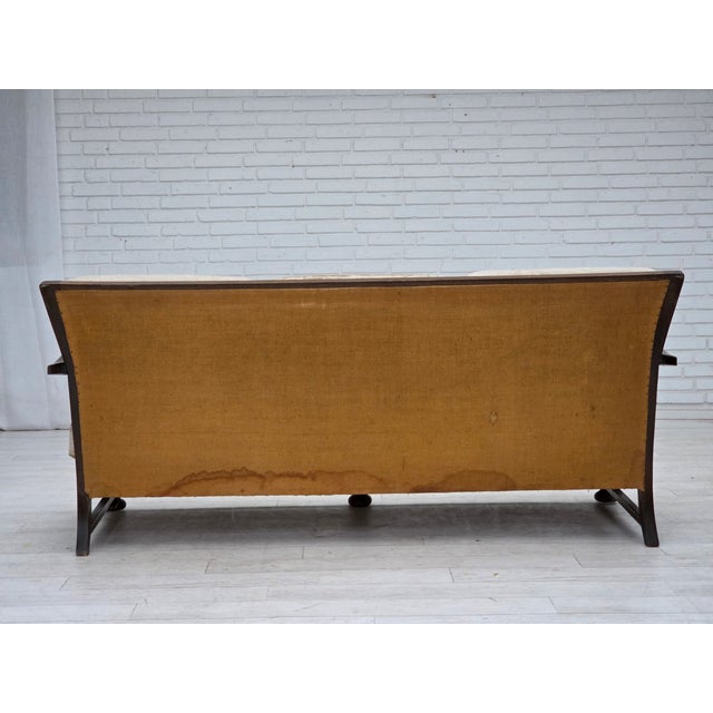 Vintage Danish Three-Seater Sofa in Furniture Fabric and Carved Oak, 1950s For Sale - Image 12 of 18
