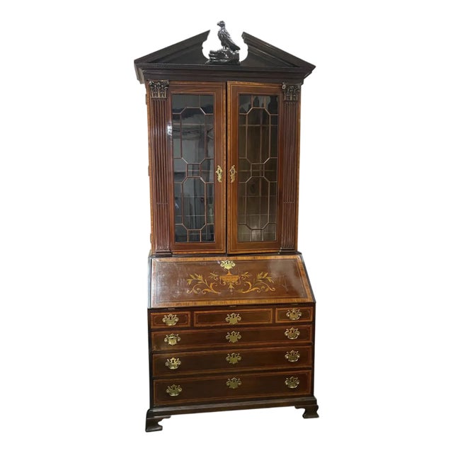 18th Century Fine Inlaid Georgian Secretary With Falconer Pediment, Probably by Gillows For Sale