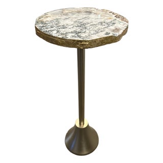 Brushed Brass and Quartz Side Table / Drinks Table For Sale