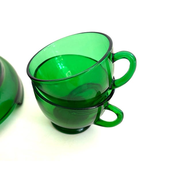 Vintage Green Glass Punch Bowl Set For Sale In New York - Image 6 of 11