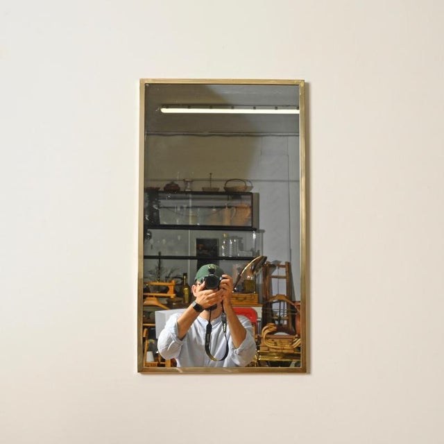Large Mid-Century Modern Italian Brass Rectangular Wall Mirror, Italy, 1950s For Sale - Image 4 of 12