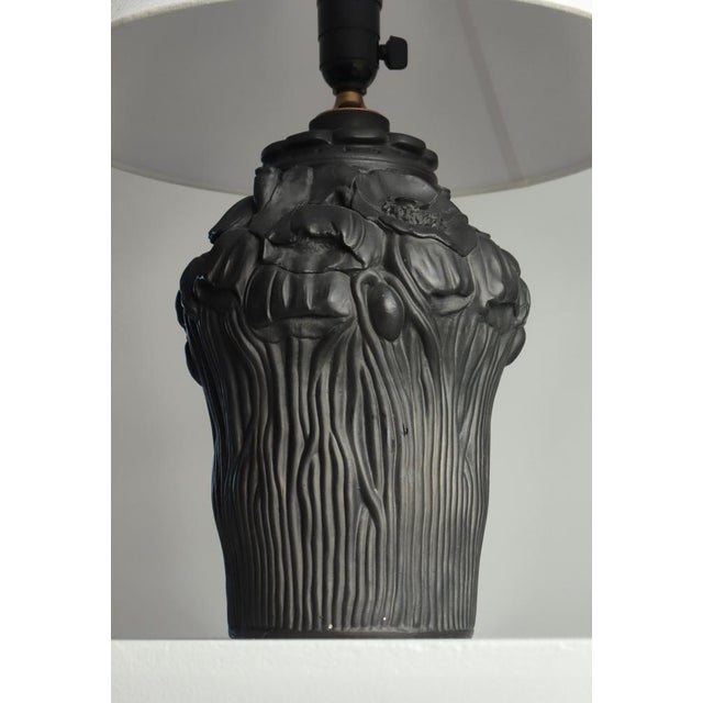 Art Nouveau Table Lamp in Black Terracotta with Poppy Decor from L. Hjort, Denmark, 1920s For Sale - Image 4 of 15