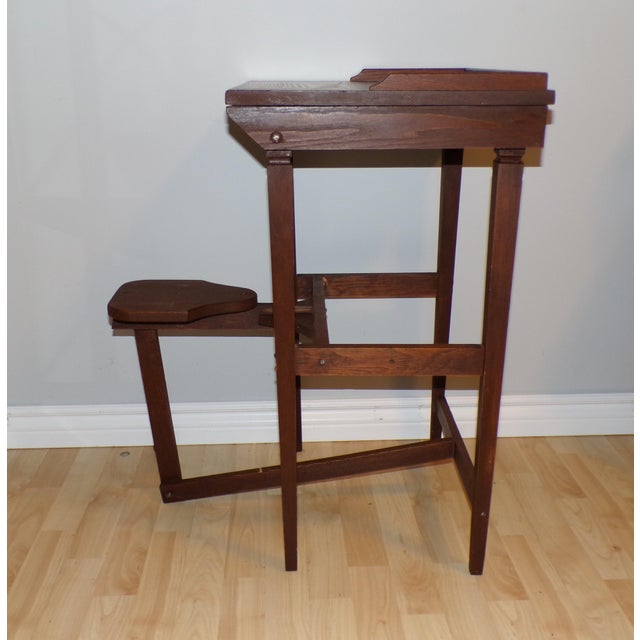 Vintage Mission Era Solid Oak Telephone Stand Childs Desk with an integrated fold-out stool. Childs school desk made of...