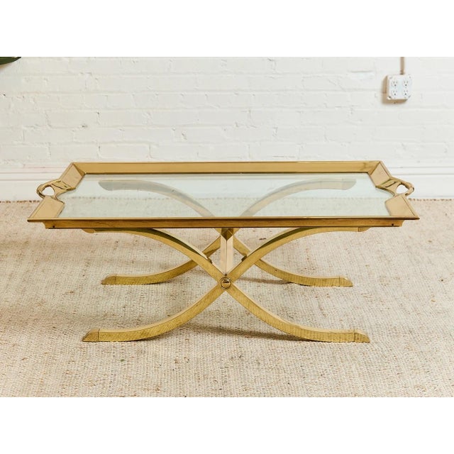 Hollywood Regency Mid 20th Century Estate Size Polished Brass Cocktail Coffee Table Styled After La Barge Hollywood Regency For Sale - Image 3 of 12