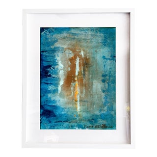Fiesta. XVIII White Framed Abstract Orange / Blue Painting For Sale