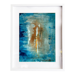 Fiesta. XVIII White Framed Abstract Orange / Blue Painting