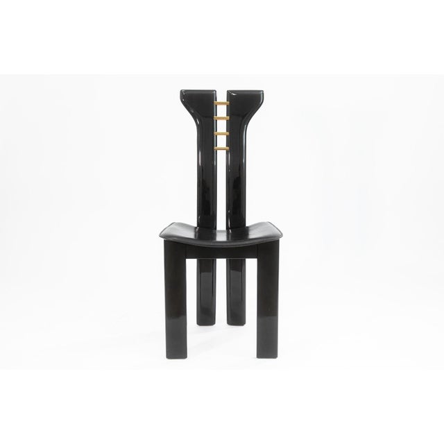 2010s Pierre Cardin Italian Contemporary Modern Black Lacquer and Leather Side Chair For Sale - Image 5 of 11