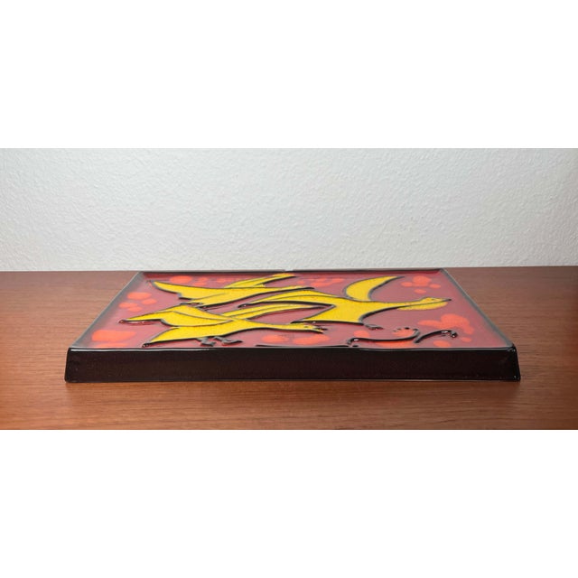 Mid-Century Modern Mid-Century Modern West German Pottery WGP Wall Plate with Red and Yellow Bird Decor, 1970s, 1960s For Sale - Image 3 of 15