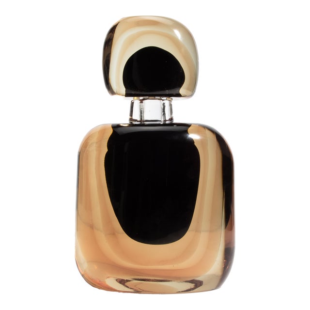 Hand Blown Murano Bottle in Smoky Quartz and Onyx Black For Sale