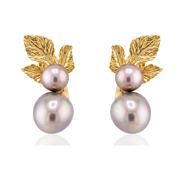 18k Earrings with 4 Tahitian pearls, 15.89g