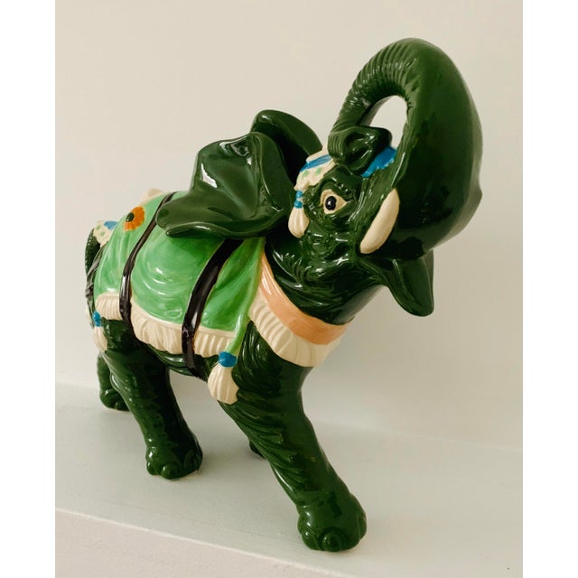 1974 Vintage Large Green Ceramic Elephant Sculpture Chairish