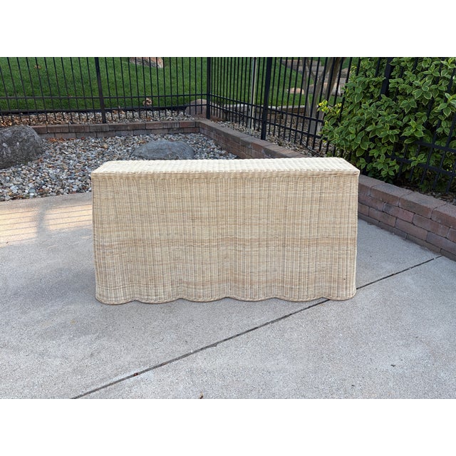 Wood Wicker Rattan Scalloped Console Table in the Palm Beach Style For Sale - Image 7 of 12