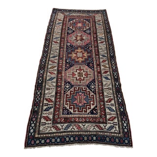 Antique Caucasian Kuba Star Medallion Runner Rug - 3'9" X 7'10" For Sale