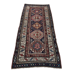 Antique Caucasian Kuba Star Medallion Runner Rug - 3'9" X 7'10"