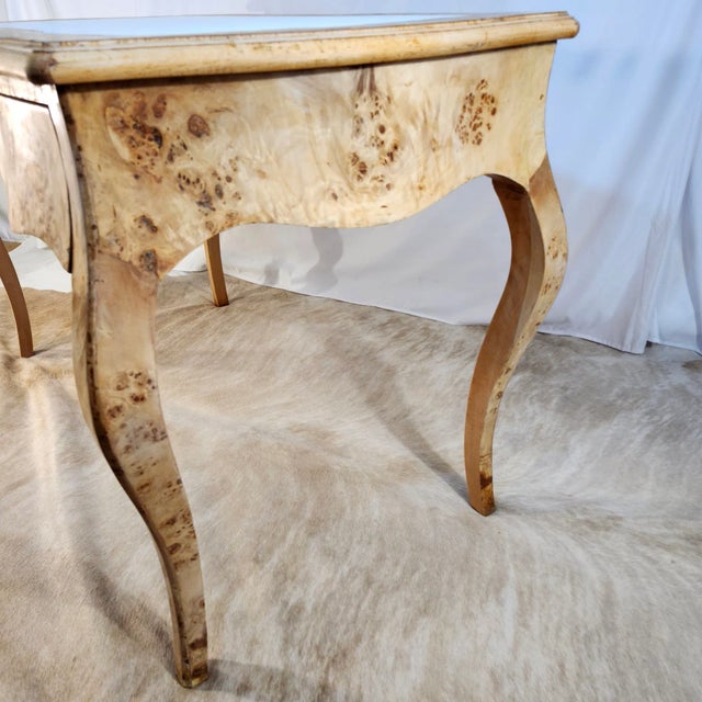 Burlwood Luxury Italian Writing Desk of Late 20th Century With Scalamandre Leaping Leopard Liner For Sale - Image 14 of 18