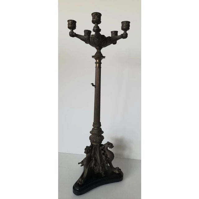 Victorian Bronze Five Arm Candelabra W/Gryphon Design Base For Sale - Image 12 of 12