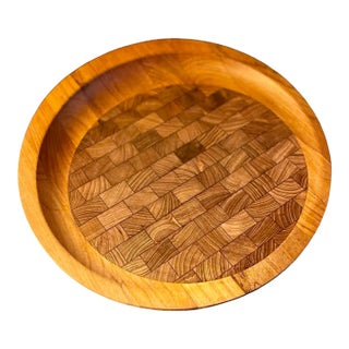 1960's Vintage Dansk Jens Quistgaard Teak Round Slanted Serving Tray / Cutting Board For Sale