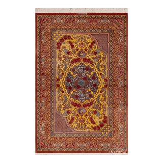 Nazmiyal Collection 1950s Gold Color Vintage Persian Silk Qum Rug For Sale