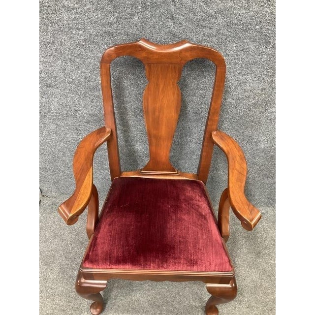 Queen Anne 1970s Henkel Harris Solid Wild Black Cherry Queen Anne Dining Chairs - Rare Set of 8 For Sale - Image 3 of 13