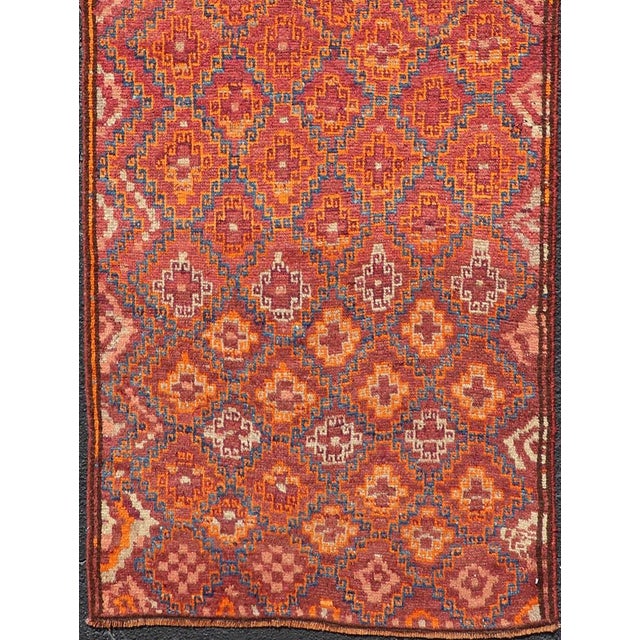 Antique Hand-Knotted Baluch Tribal Runner With All-Over Geometric Diamond Design For Sale In Atlanta - Image 6 of 11