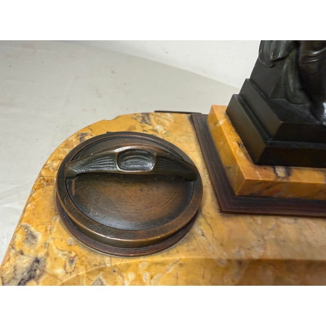 Antique French Solid Siena Marble Bronze Lorenzo De Medicis Statue Desk Inkwell For Sale - Image 10 of 18
