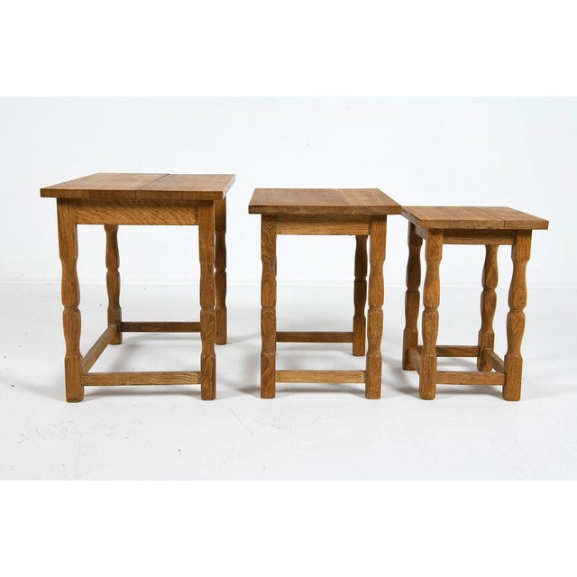 1970s Three Oak Nesting Tables Attributed to Henning Kjaernulf For Sale - Image 9 of 14