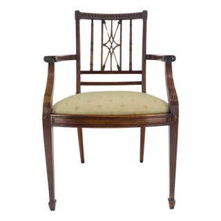 Very Fine Carved Mahogany Open Arm Faux Bamboo Arrows Back Armchair MINT For Sale