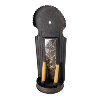 19th or 20th Century Primitive Colonial Tin Mirror Back Candle Wall Sconce For Sale