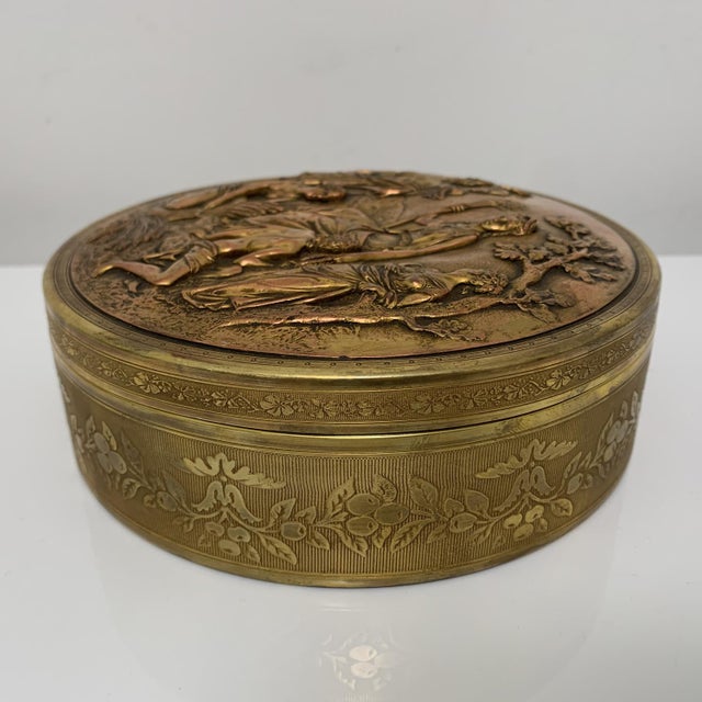 19th Century Brass and Embossed Copper Box, France For Sale - Image 9 of 14
