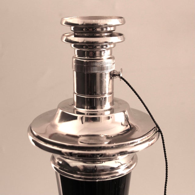 French Art Deco Table Lamp in Black Wood and Silver Metal from Mazda, 1920s For Sale - Image 13 of 16