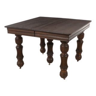 Antique Jacobean Revival Oak Draw-Leaf Dining Table With Baluster Legs For Sale