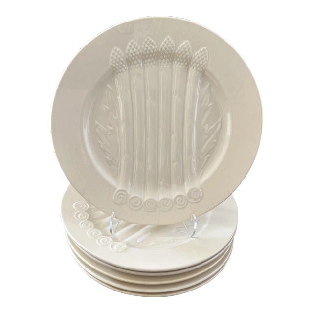 Vintage Cream Boch De Louviere Belgian Asparagus Plates- Set of 6 For Sale