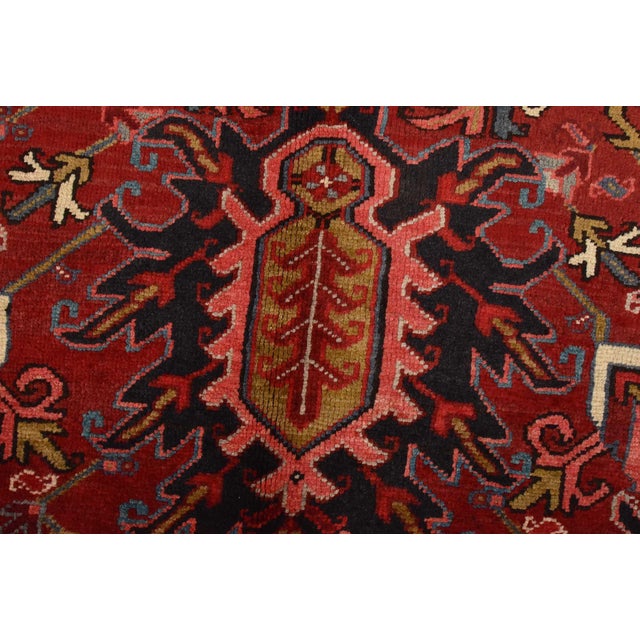 1980s Heriz Rug 9'9'' X 12'6'' Red Wool Vintage Tribal Hand-Knotted Oriental Carpet For Sale - Image 5 of 15