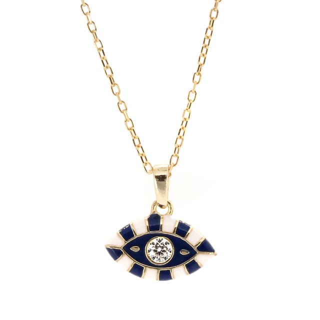 Metal Evil Eye Design Enamel Pendant Necklace For Sale - Image 7 of 7