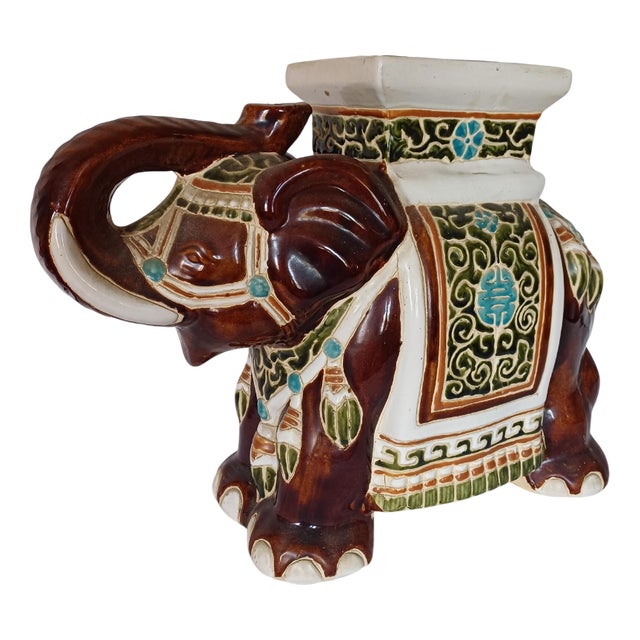 Large Ceramic Elephant Garden Stool or Plant Stand, 1960s For Sale