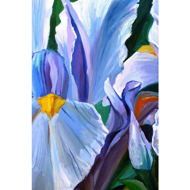 Abstract "Silver Beauty Irises" Contemporary Floral Still Life Oil Painting on Canvas by Natalia Bessonova For Sale - Image 3 of 4