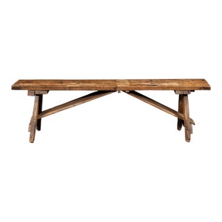 Primitive Pine Trestle Work Bench For Sale