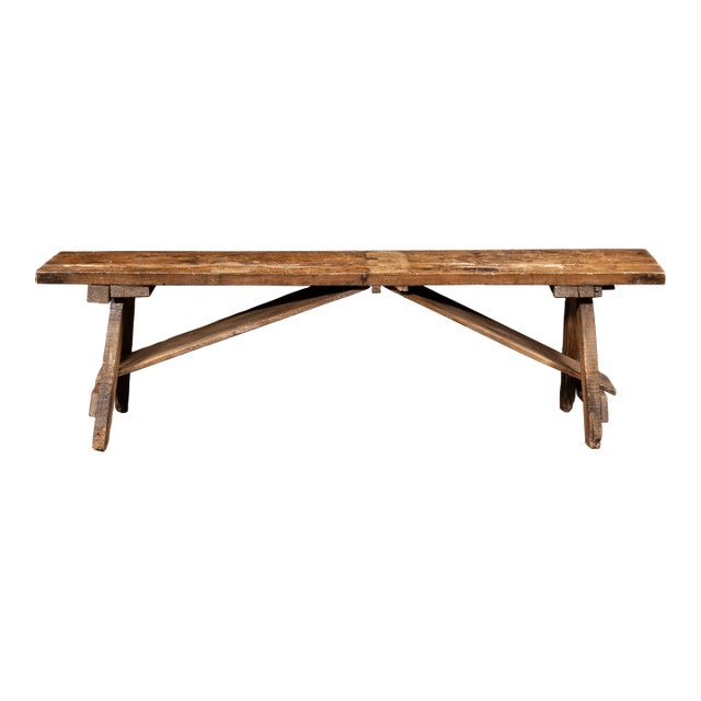 Primitive Pine Trestle Work Bench For Sale