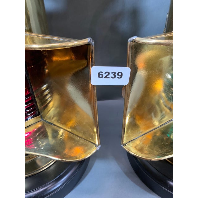 Brass Pair of Solid Brass Ships Port and Starboard Lanterns For Sale - Image 8 of 8