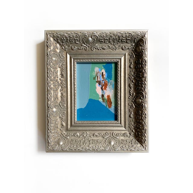 Set of 3 Original Paintings in Blue and Brown With Silver Vintage Frames For Sale In Seattle - Image 6 of 7