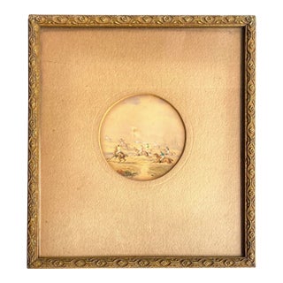 Small Framed Gouache Painting of a Hunt Scene For Sale