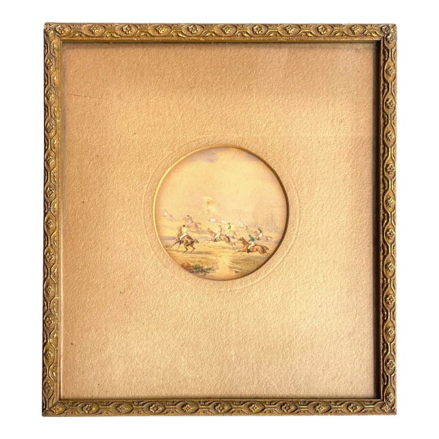 Small Framed Gouache Painting of a Hunt Scene For Sale