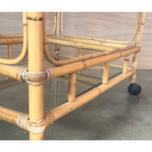 Brown Mid-Century Modern Bamboo Tea Cart, Garden Furniture For Sale - Image 8 of 8