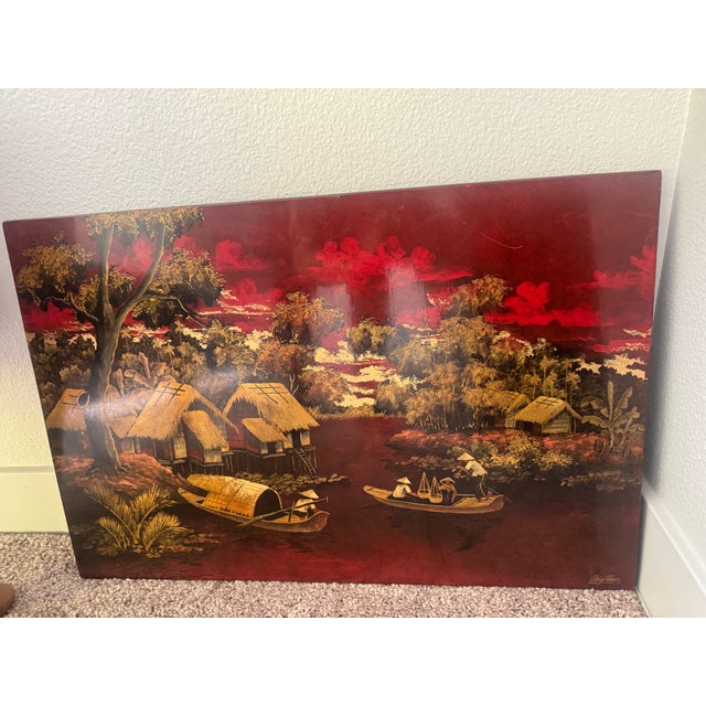1930s Antique Resin Wood Painting on Wood For Sale - Image 5 of 5