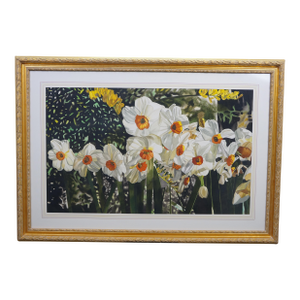 Late 20th Century Deborah Rubin "Daffodils" Botanical Still Life Watercolor Painting Framed 50"