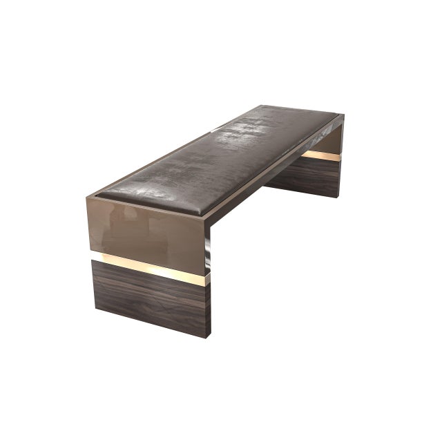 Not Yet Made - Made To Order "Galeone" Bench With Stainless Steel, Walnut and Bronze Details For Sale - Image 5 of 9