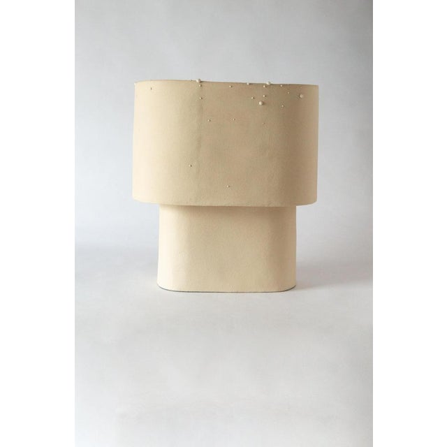 Beige large table lamp in stoneware with drops effect glaze by lucas huillet unique piece dimensions: d 25 x w 41 x h 45...