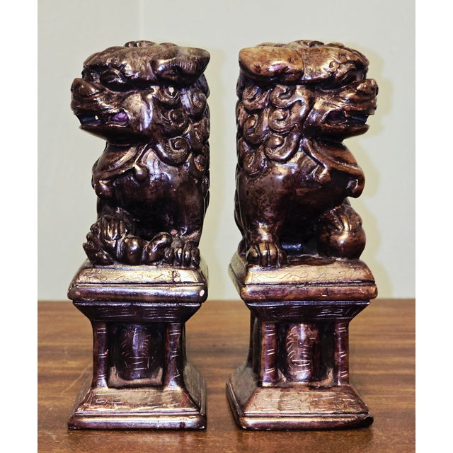 Vintage Hand‑Carved Wooden Foo Dogs – Guardian Lion Pair For Sale - Image 4 of 12