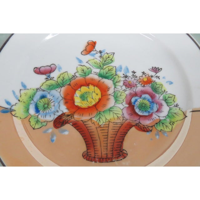 Art Deco Takito Japan Art Deco Hand Painted Lusterware Plate Flower Basket Motif 5148b For Sale - Image 3 of 6