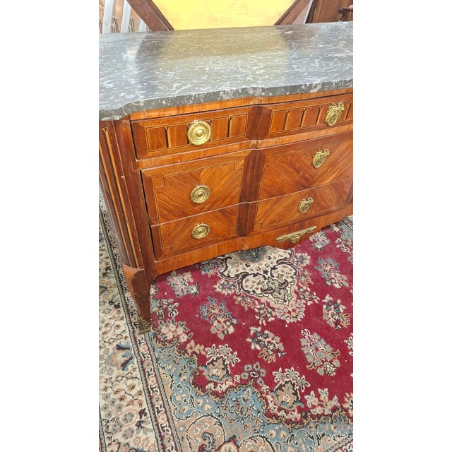 Louis XVI Transitional Marquetry Commode with a Marble Top For Sale - Image 3 of 11